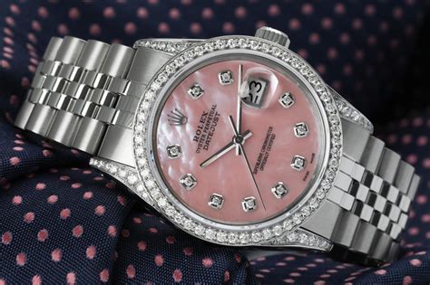 pink pearl face womans rolex|rolex pink face diamond bezel.